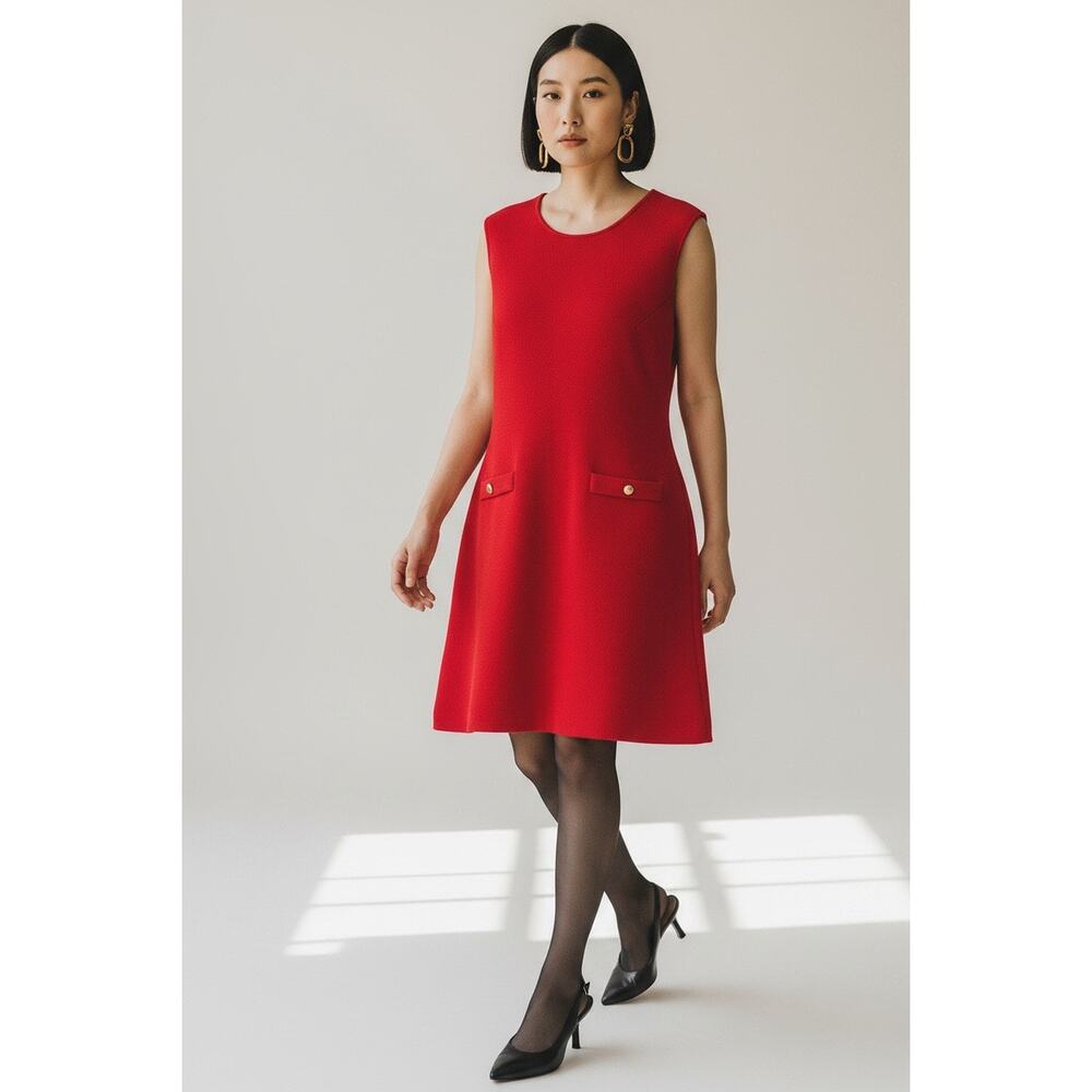 Rare Christian Lacroix Red Textured Knit Mini Dress Gold Button Detail Sz Small